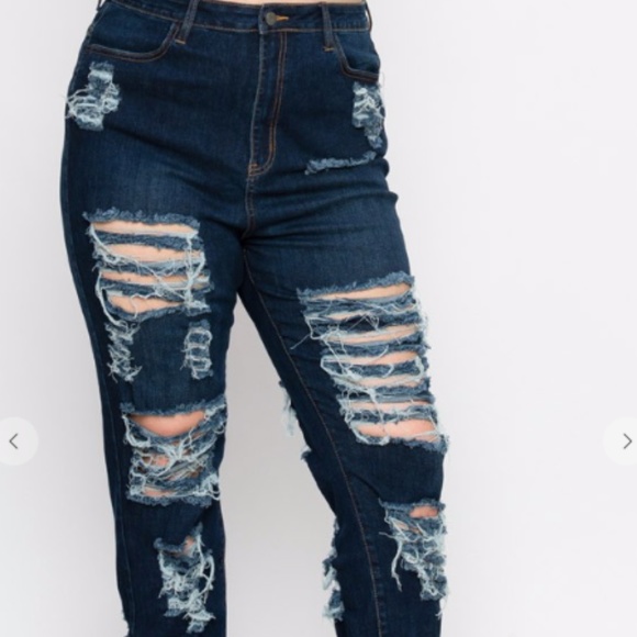 Denim - Plus Size Dark Denim Distressed Jeans